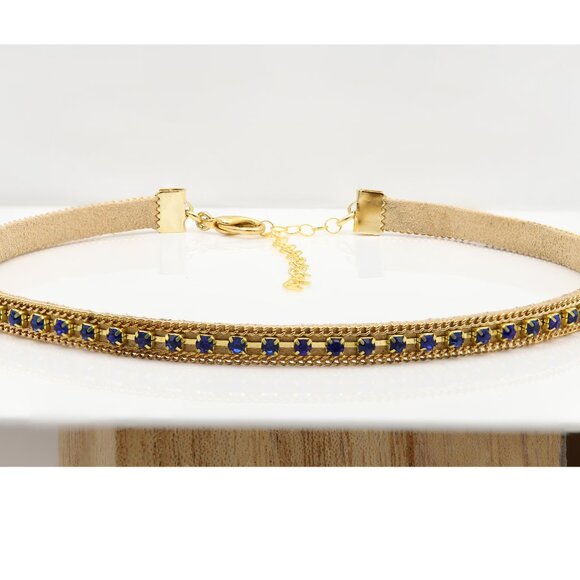 Blue Stones Choker Necklace Adjustable blue Rhinestone Chokers  (#66) - Picture 1 of 11